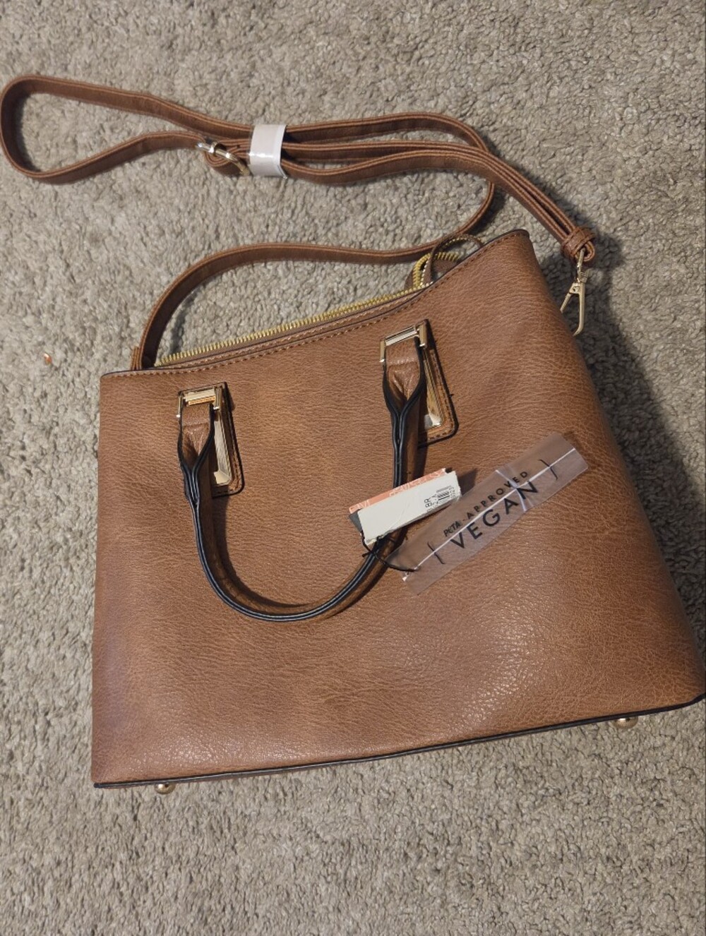 Brand New Vegan Brown Convertible Satchel Handbag
